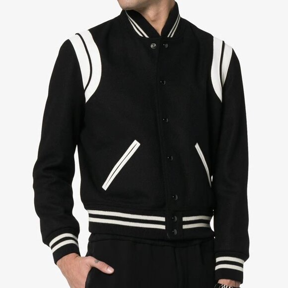 Saint Laurent Jackets & Blazers - Saint Laurent Teddy Varsity Black White Jacket
